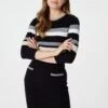 Striped 3/4 Sleeve Knit Dress -Hallmark Style KD162998 MULTI BLACK 4
