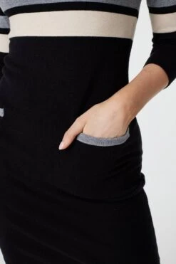 Striped 3/4 Sleeve Knit Dress -Hallmark Style KD162998 MULTI BLACK 6