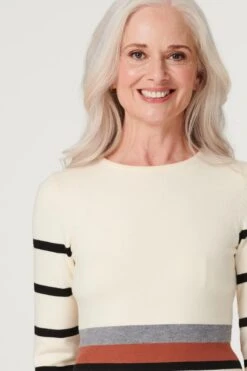 Stripy Long Sleeve Knit Dress -Hallmark Style KD166794 MULTI BLACK 4