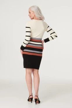 Stripy Long Sleeve Knit Dress -Hallmark Style KD166794 MULTI BLACK 5