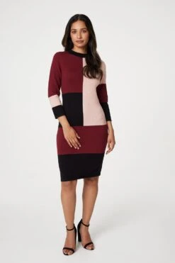 Colour Block Bodycon Knit Dress -Hallmark Style KD167101 MULTI RED 1
