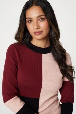 Colour Block Bodycon Knit Dress -Hallmark Style KD167101 MULTI RED 3