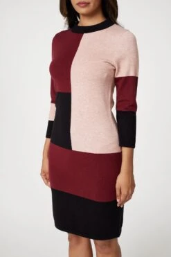Colour Block Bodycon Knit Dress -Hallmark Style KD167101 MULTI RED 4