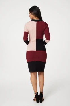 Colour Block Bodycon Knit Dress -Hallmark Style KD167101 MULTI RED 5