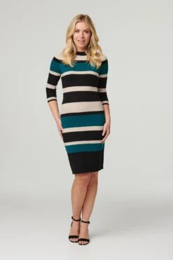 Striped Bodycon Short Knit Dress 12 Striped Bodycon Short Knit Dress -Hallmark Style KD167104 MULTI BLACK 2