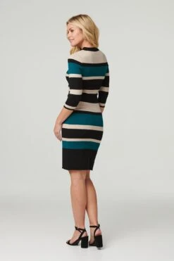 Striped Bodycon Short Knit Dress 13 Striped Bodycon Short Knit Dress -Hallmark Style KD167104 MULTI BLACK 5
