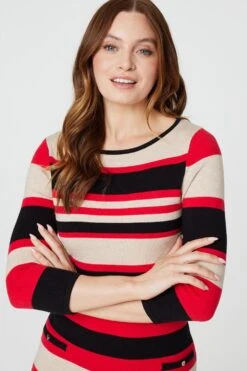 Striped Pocket Detail Knit Dress -Hallmark Style KD167105 MULTI RED 3