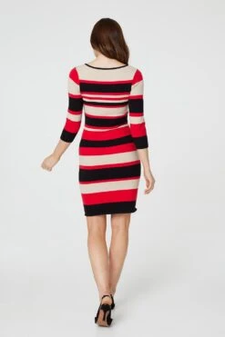 Striped Pocket Detail Knit Dress -Hallmark Style KD167105 MULTI RED 5