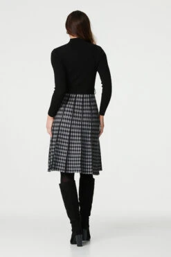 Checked High Neck Knit Dress -Hallmark Style KD168280 BLACK 5