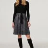 Checked High Neck Knit Dress -Hallmark Style KD168280 MULTI BLACK 1