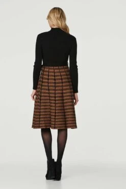 High Neck Midi Skater Knit Dress -Hallmark Style KD168291 BLACK 5