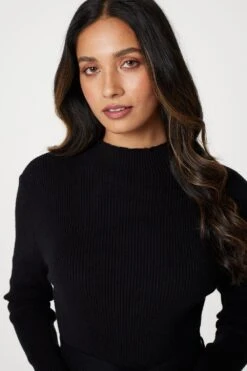 High Neck Midi Skater Knit Dress -Hallmark Style KD168291 MULTI BLACK 3