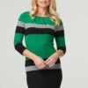 Striped Colour Block Knit Dress -Hallmark Style KD168961 MULTI GREEN 3