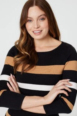 Striped Bodycon Knit Dress -Hallmark Style KD168962 MULTI BLACK 4