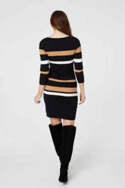 Striped Bodycon Knit Dress -Hallmark Style KD168962 MULTI BLACK 6