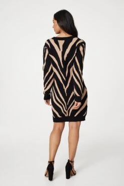 Animal Print Short Knit Dress -Hallmark Style KD169384 MULTI BLACK 6