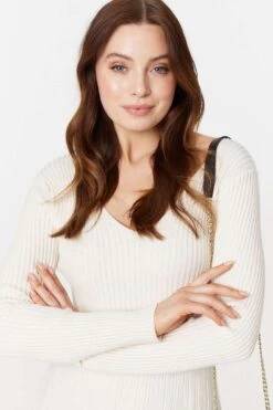 Plain Ribbed Knit Mini Dress -Hallmark Style KD170958 WHITE 4