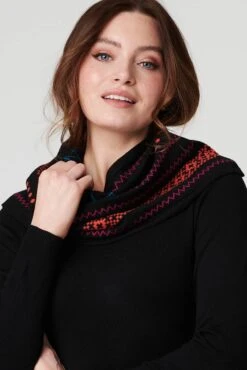 Printed Knit Skater Dress With Scarf -Hallmark Style KD171026 MULTI BLACK 3