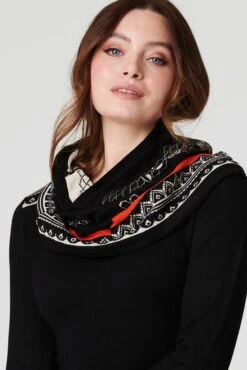 Printed LongSleeve Knit Dress -Hallmark Style KD171027 MULTI BLACK 2