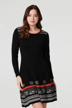 Printed LongSleeve Knit Dress