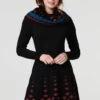 Printed Fit & Flare Dress With Scarf -Hallmark Style KD171028 MULTI BLACK 1