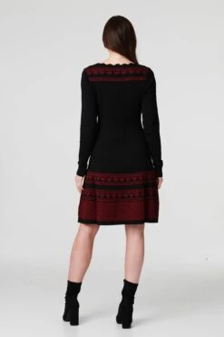 Nordic Print Knitted Skater Dress 9 Nordic Print Knitted Skater Dress -Hallmark Style KD171029 MULTI BLACK ALT 5